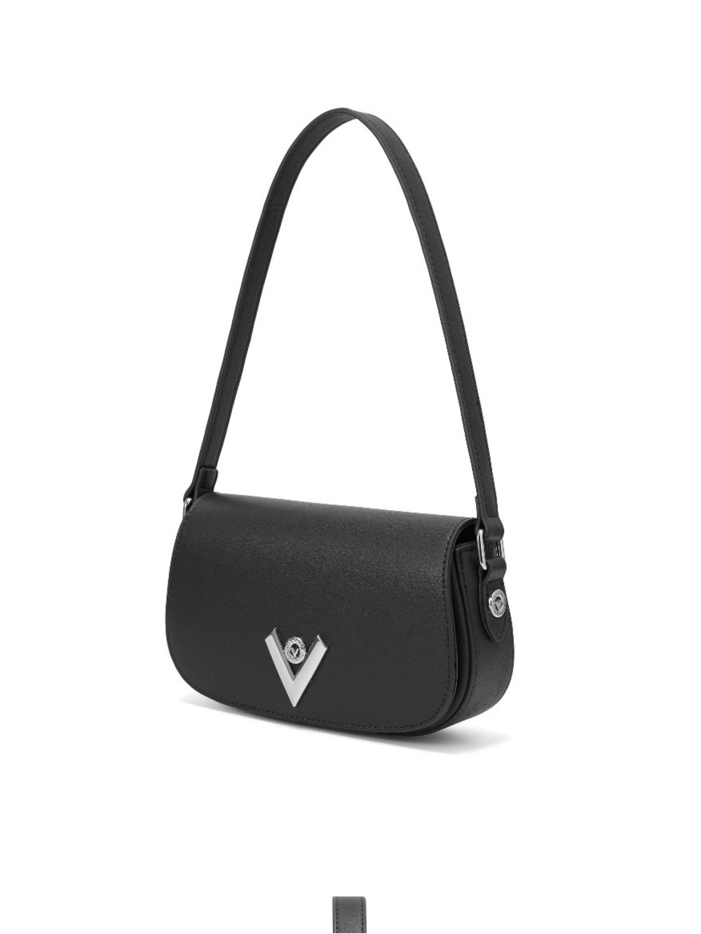 Valentino Garavani Black Shoulder Bag with Silver V Logo